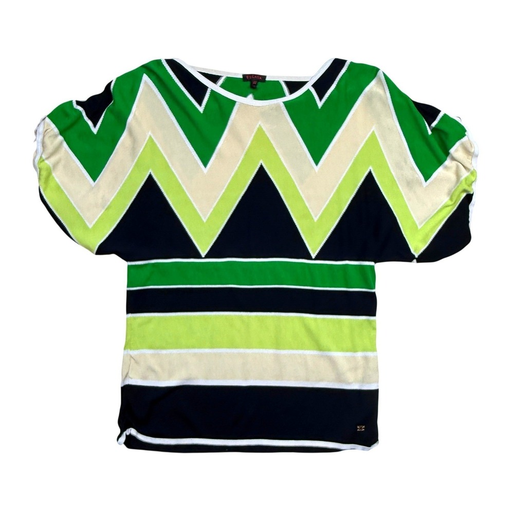 ESCADA VTG 90's Green Knit Chevron Stripe Peekaboo Dolman Top Made in Italy 42 - Picture 5 of 14
